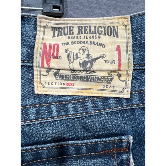 True Religion Mens Ricky Distressed Straight Flap Jeans Size 38 - Picture 5 of 12